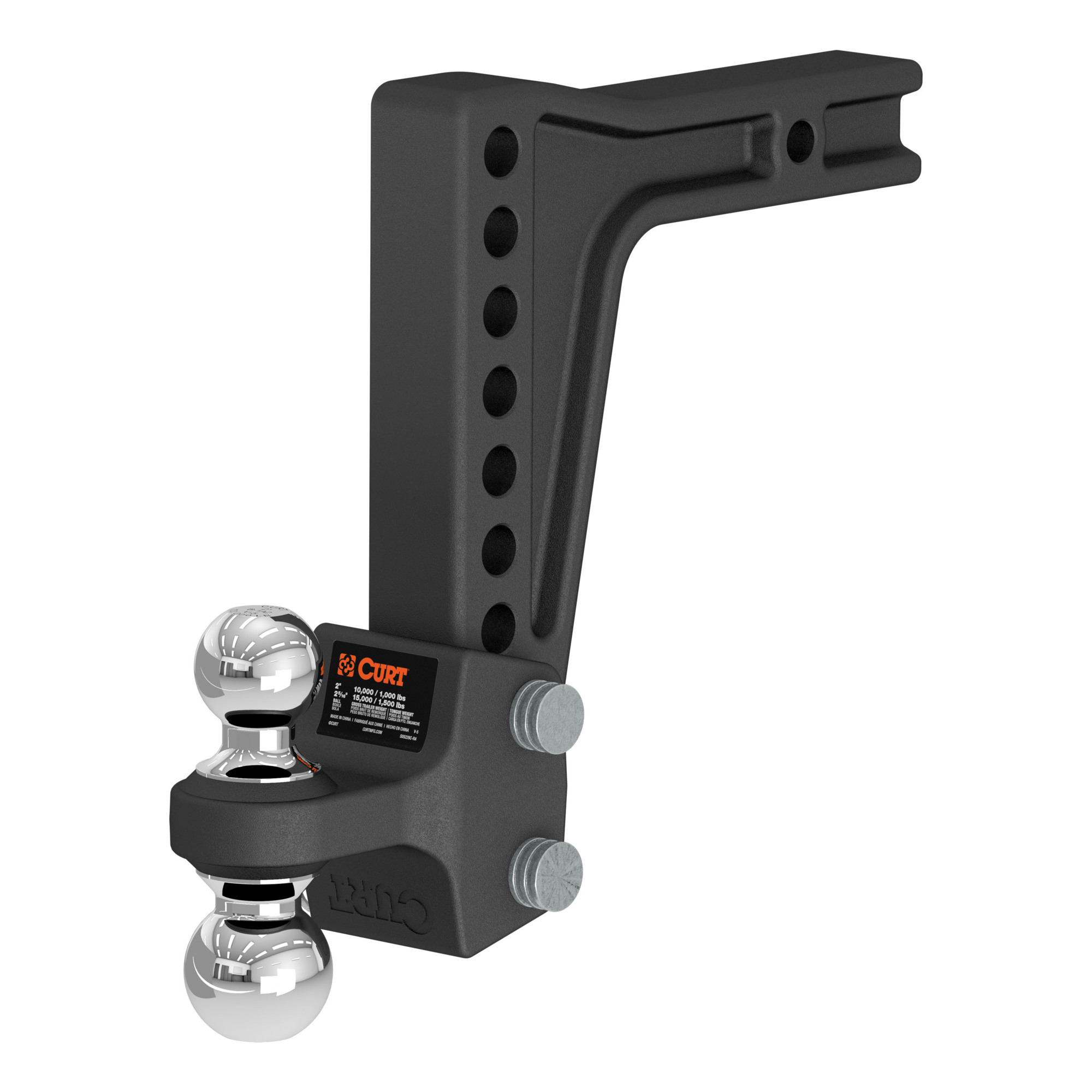 Curt Manufacturing, Deep-Drop Adj. Ball Mount w Dual Ball, 2in. Shank, Gross Towing Weight Varies lb, Ball Diameter Multiple in, Model# 45936